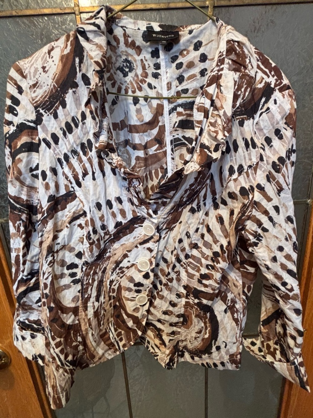 WITTEVEEN BROWN ABSTRACT BUTTON DOWN SHIRT 20” PTP